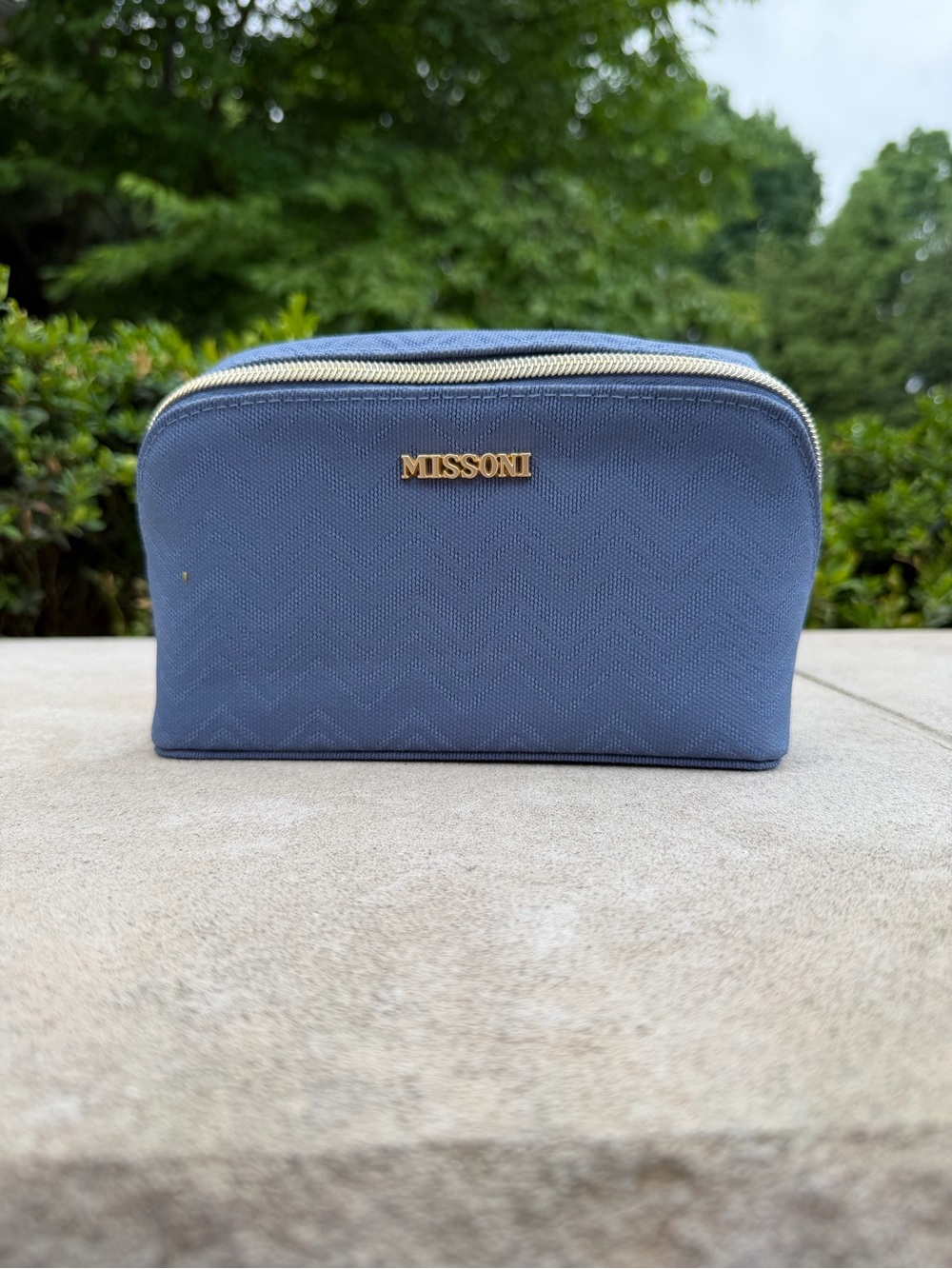 Missoni Bluish Gray Chevron Lined Zip Pouch with Gold Hardware